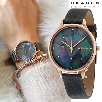 SKAGEN ブルーシェル星空文字盤　グレーレザー  レディース　腕時計 SKAGEN ブルーシェル星空文字盤 グレーレザー レディース 腕時計